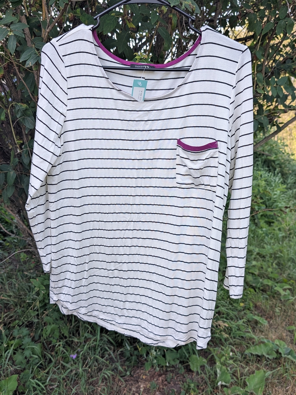 Papermoon White Striped Tee with Purple Trim